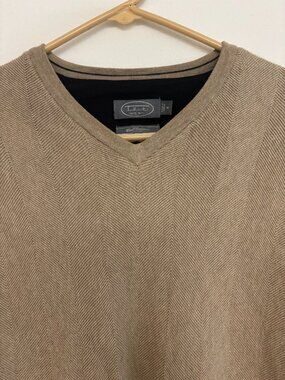 Talbots Mens Sweater XL Tan V-Neck Knit Long Sleeve Classic Pullover